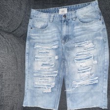 Smoke Rise Distressed Denim Jean Shorts Light Blue 5-Pocket Button Men
