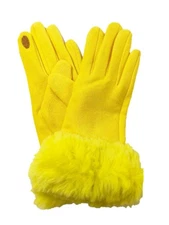 Womens Neon Yellow Faux Fur Stretch Fit Texting & Tech Touchscreen Gloves