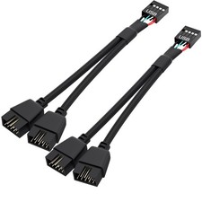 OwlTree 2 Pack Motherboard USB 2.0 to Dual 9 Pin Extension, 6.3 inches, Black