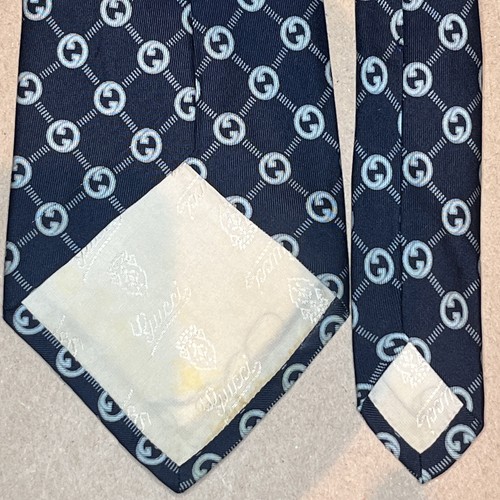 £180 GUCCI MENS NAVY & WHITE "G" PATTERN LUXURY SILK TIE MADE IN ITALY Y4 - Picture 10 of 14