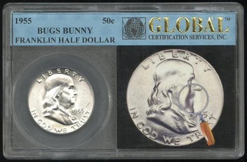 US Coin 1955 Franklin Half Dollar "Bugs Bunny" Die Clash Variety BU NO RESERVE!