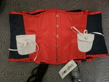 Corset Story Red Navy Satin Pockets Steel Boned Underbust Corset Size 24 UK