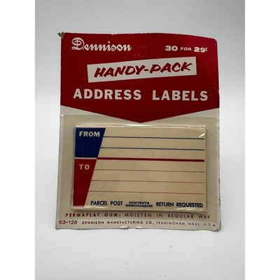 Vtg Dennison Handy-Pack Address Labels 53-128 Parcel Post Red White Blue 30 ct