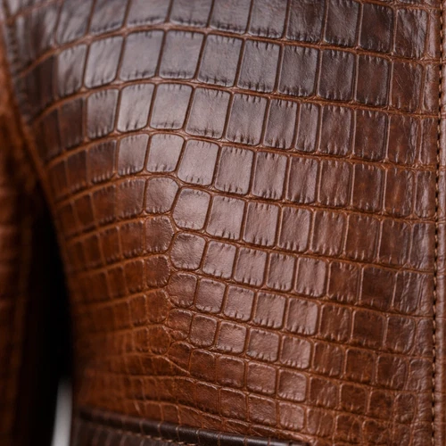 Mens Croc Print Real Brown Leather Biker Jacket Embossed Alligator Vintage image 8