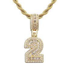 Lucky Number Pendant Men Women 0-9 Brass Gold Plated Necklace 24 inch Chain