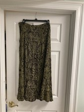 Womens Neo Nostalgia Crinkle Maxi Skirt. Brown/Olive Green/Tan Pattern. Sz Large