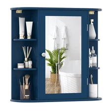 Multipurpose Mount Wall Surface Bathroom Storage Cabinet Mirror, Blue