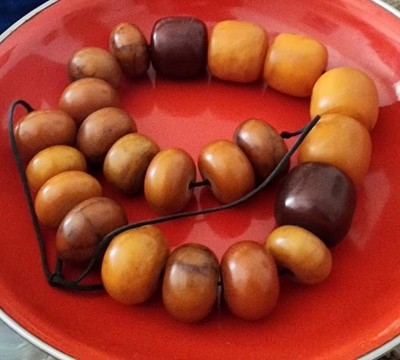 Antique African Butterscotch Egg Yolk Baltic Amber Swirl Round Bead Necklace.