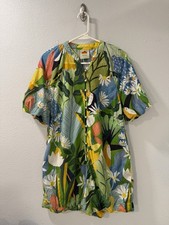 FARM RIO Toucan Paradise Linen Blend Tropical Romper Puff Sleeves Sz Small Vaca