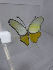 Vintage Handmade Stained Glass Hanging Butterfly Sun Catcher Ornament 3.25 Inch
