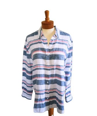 Joules Linen Tunic Blouse Shirt Womens Size 8 Jeanne Stripe Button  Lightweight 