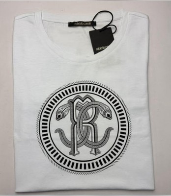 Roberto Cavalli Mirror Snake Slim T-Shirt | White | Women's Medium NWT