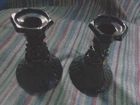 Vintage  Set of  Two Black Milk Glass Candlestick - Mid-Century Modern -6" tall