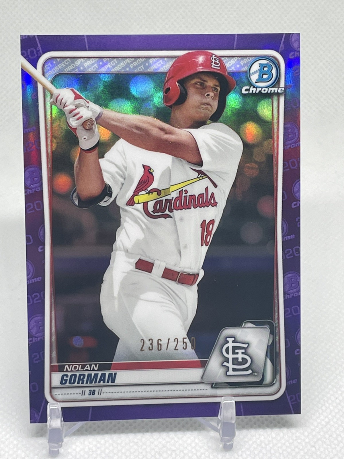 🔥2020 Bowman Chrome Prospects Purple Refractor /250 Nolan Gorman-Cardinals