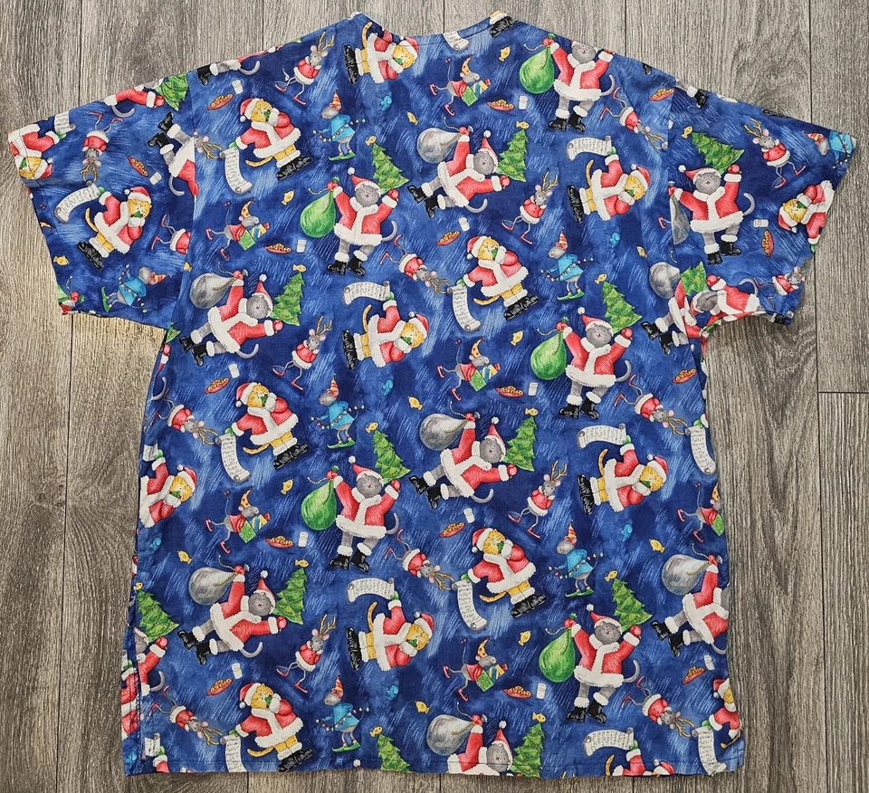 Peaches Uniforms Medical Scrubs Kittens Cats Holiday Santa Christmas Women's Lrg - Image 2 of 4