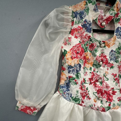 VTG 90s Little Girl Dress Sz 8 Cottagecore Easter Floral Drop Waist Chiffon USA - Picture 9 of 20