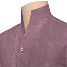 Men's High Open Neck One Piece Collar Shirt 100 Cotton Herringbone Preppy Dress