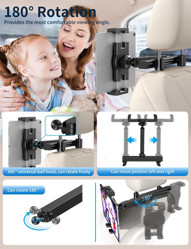 Soporte Para Tableta Para Reposacabezas Automóvil Rotación De 360 ° Ajustable US - Photo 4/12
