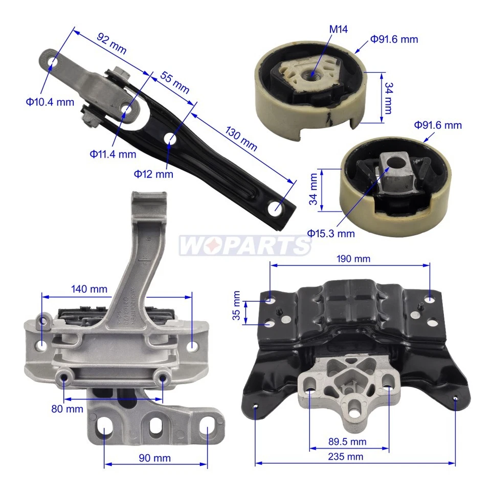 Комплект креплений двигателя и трансмиссии 5 шт подходит для Audi A3, A3 Quattro L4-2,0 л - Изображение 2 из 4
