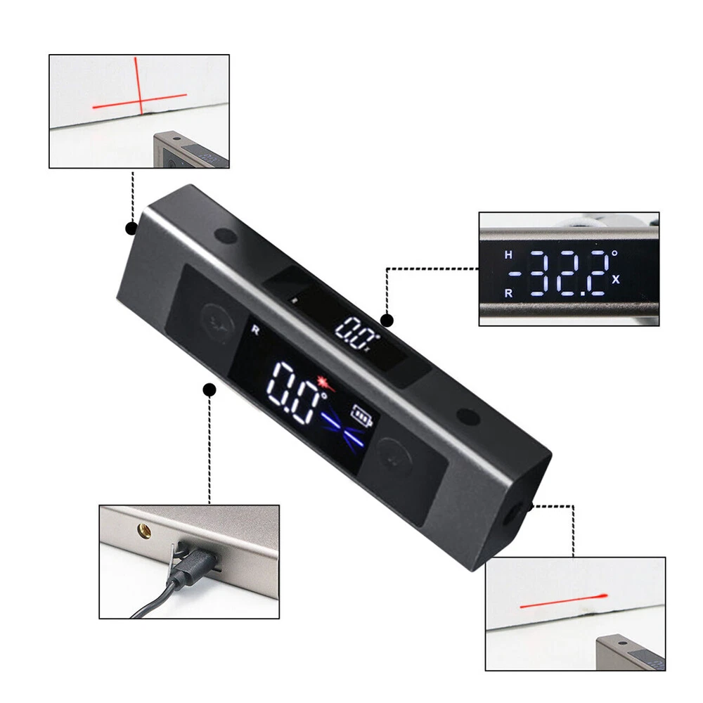 Digital Laser Level Inclinometer Laser Protractor Angle Ruler Dual-Screen Type-C