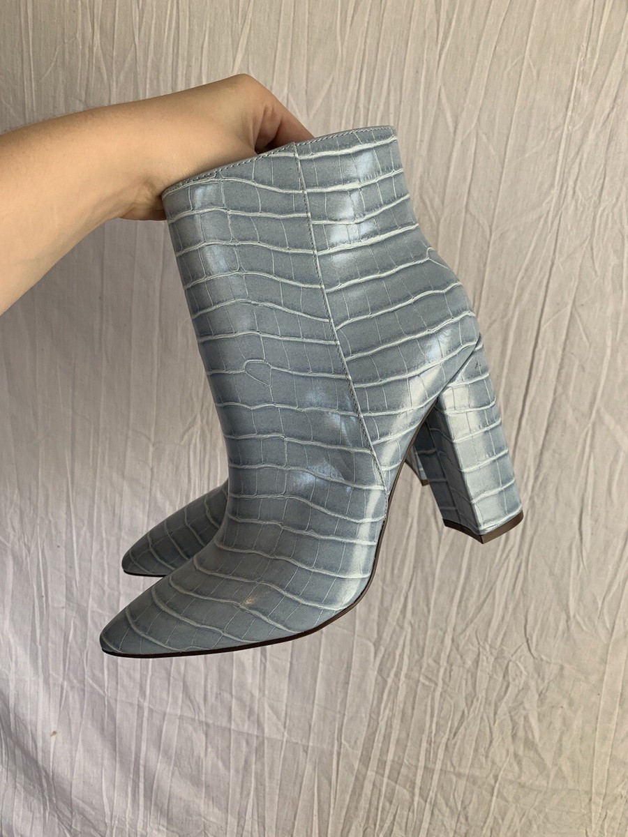 JustFab Rosamund Block Heeled Light Blue Snakeskin Faux Leather