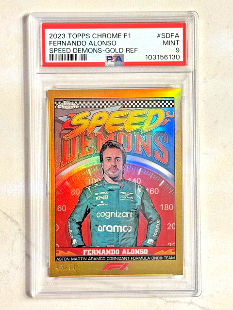 2023 Topps Chrome F1 Fernando Alonso Speed Demons Gold Refractor /50 PSA 9