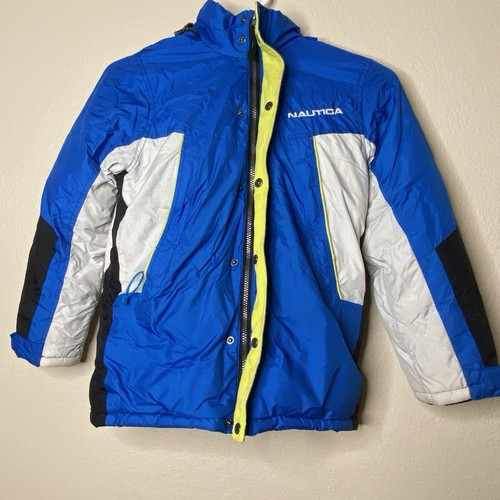 Nautica Kids Winter Ski Coat Size 10/12 Blue and Yellow Zippers and Buttons - Picture 2 of 11