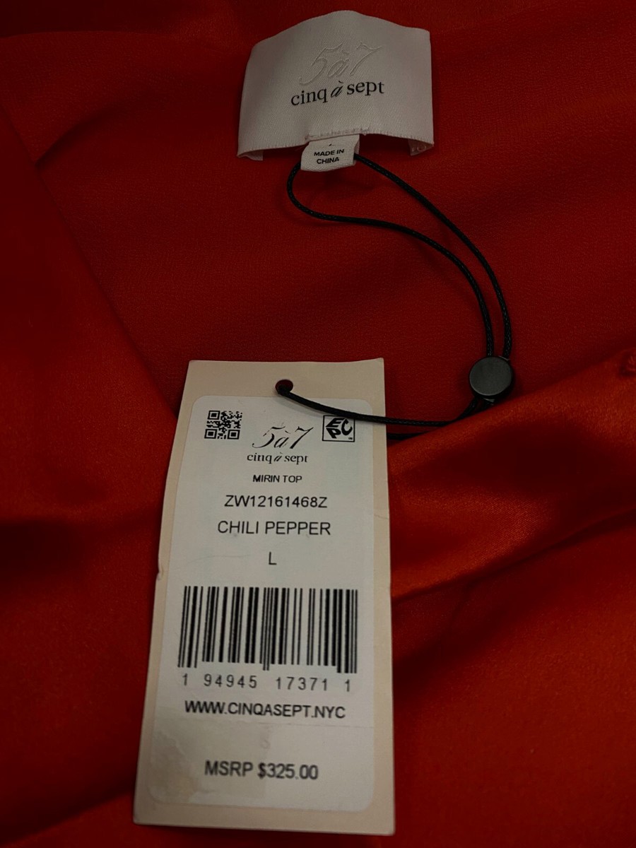 じゅん $327 Cinq à Sept Women's Red Silk Asymmetrical Mirin V-Neck Tank