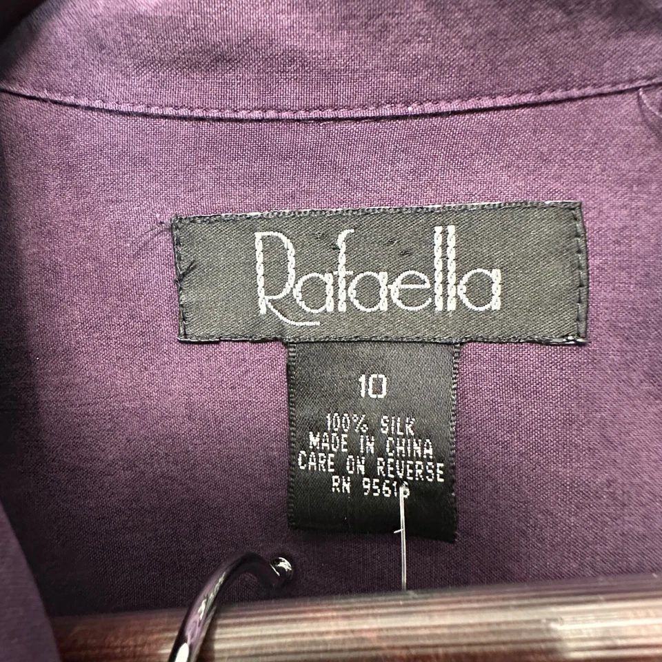 Conjunto de camisa e calça vintage anos 90 Rafaella 100% seda roxa tamanho 10/12 clássico minimalista - Imagem 2 de 4