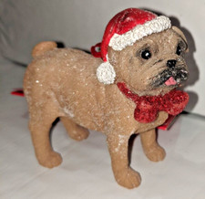 Pug Christmas Ornament with Santa Hat - Figurine Ornament - NEW