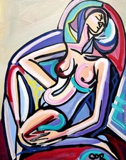 CORBELLIC EXPRESSIONISM 16X20 FIGURATIVE CURVED FINE ART HOME INTERIOR DESIGN