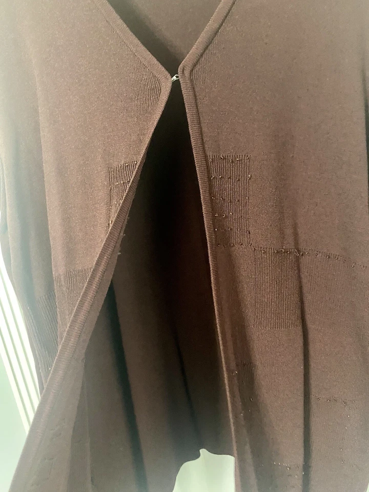 Cárdigan suéter tejido con cuentas de mujer 2X Plus talla marrón usado Foto 4 de 4