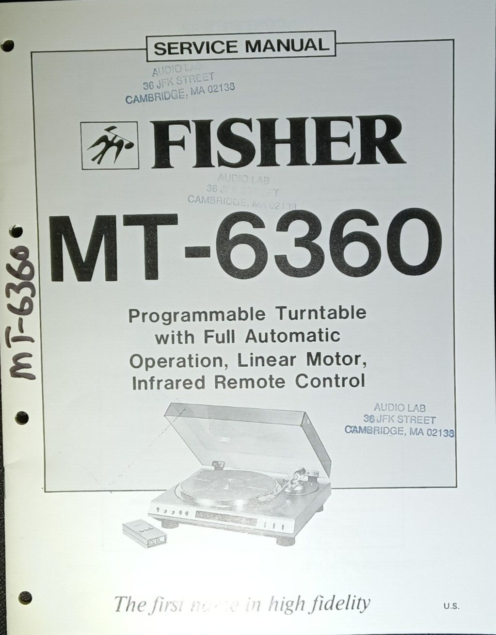 Fisher MT-6360 Linear Motor Turntable Service Manual with Programmable Features