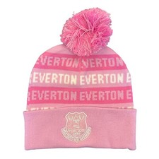Everton FC Official Text Repeat Junior Bobble Hat Pink EFC Gift