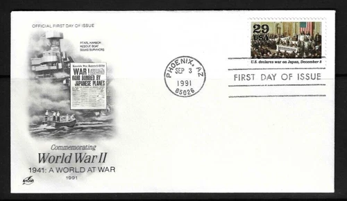 USA  SC # 2559i U.S Declares War On Japan - World War II - FDC . Artcraft Cachet