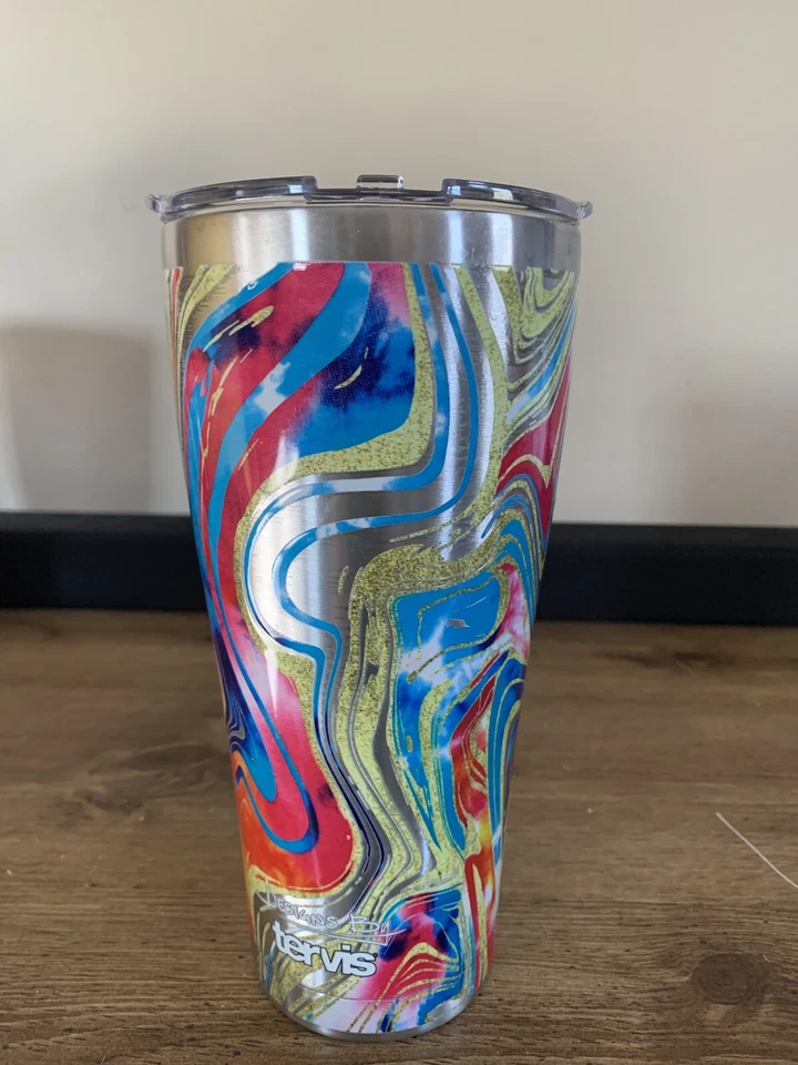 Vaso de acero inoxidable Tervis 30 oz tie dye remolino con tapa azul rosa dorado Foto 2 de 4