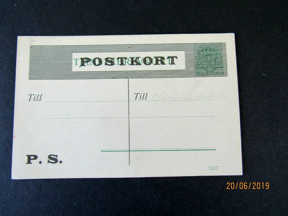 Sweden Postal Card 5 ore, Overprinted w/Lines, 1922 Goteborg