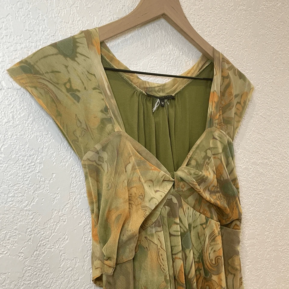 Y2K Weston Wear Green Mesh Floral Fairy Fairycore Cap Sleeve Babydoll Top Size M - Image 2 of 4