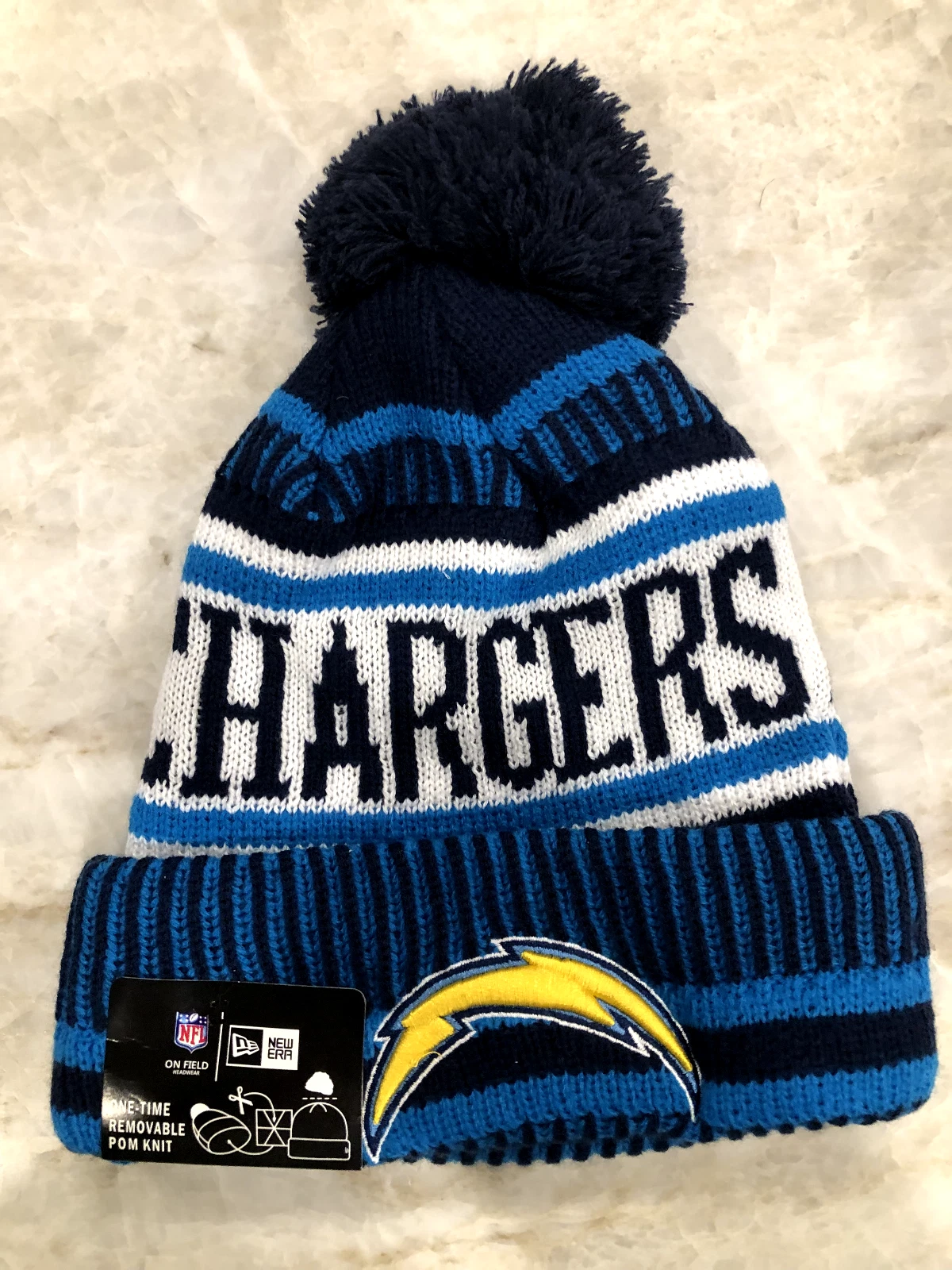 SAN DIEGO CHARGERS NEW ERA CUFF KNIT HAT WITH POM