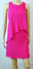 Lauren by Ralph Lauren Layered Cascade Ruffle Dress~Bright Pink~NWT $150 Value