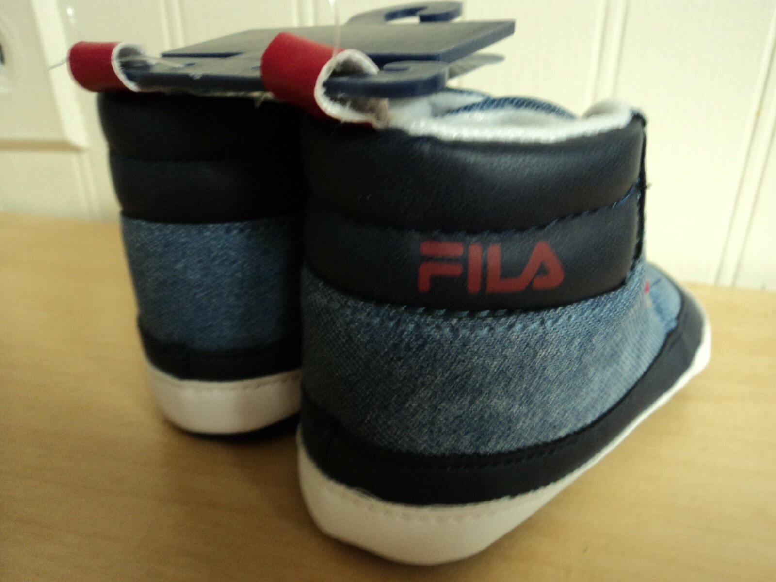 PONY SCARPE CULLA FILA PRE WALKER NUOVE CON ETICHETTE NEONATO BAMBINO RAGAZZI SNEAKERS ALTE 6 9 Mos. DENIM