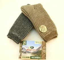 MOSSY OAK Size 6-12 Brown & Black 2 Pack 20% Wool Blend Crew Hiking Men Socks