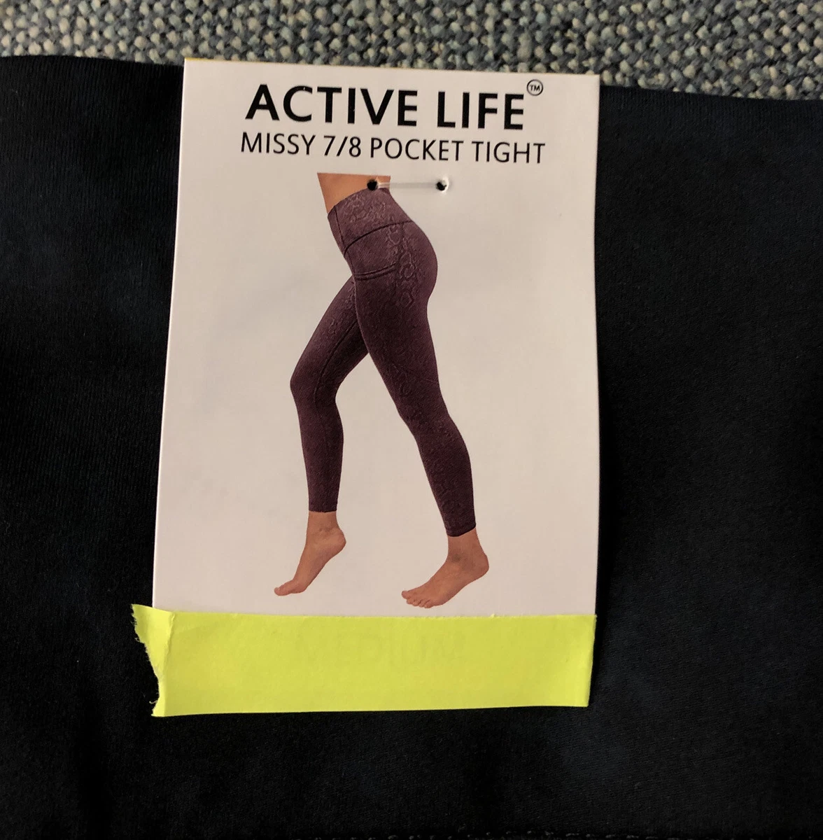 CHOOSE SIZE Active Life Womens Legging Missy 7/8 Pocket Black Tie