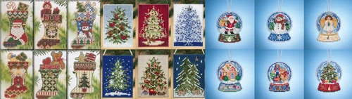 Mill Hill FESTIVAL OF TREES, CHARMED STOCKING, SNOW GLOBE,SNOW FUN Cross Stitch 
