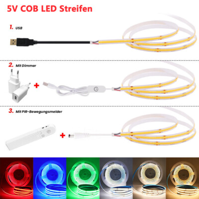 COB LED Streifen Stripe 5V USB/Batterie Leiste Band Lichterkette Dimmbar Weiß DE
