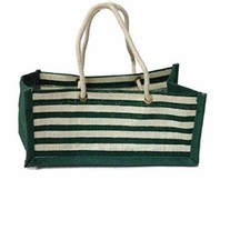 Christmas Bags - Reusable Jute Burlap Bag - Green  White Striped