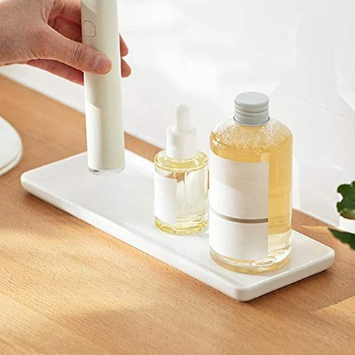 Floatant Ceramic Candle Tray Small Rectangle,Bathroom White Tray