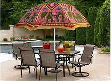 Elephant Design Embroidery Work Cotton Garden Umbrella Home Wedding Decor