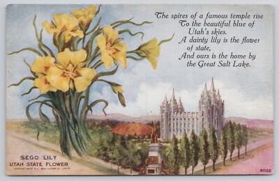 Postcard c1910 Utah Greetings Multiview State Flower Tabernacle Poem Embossed