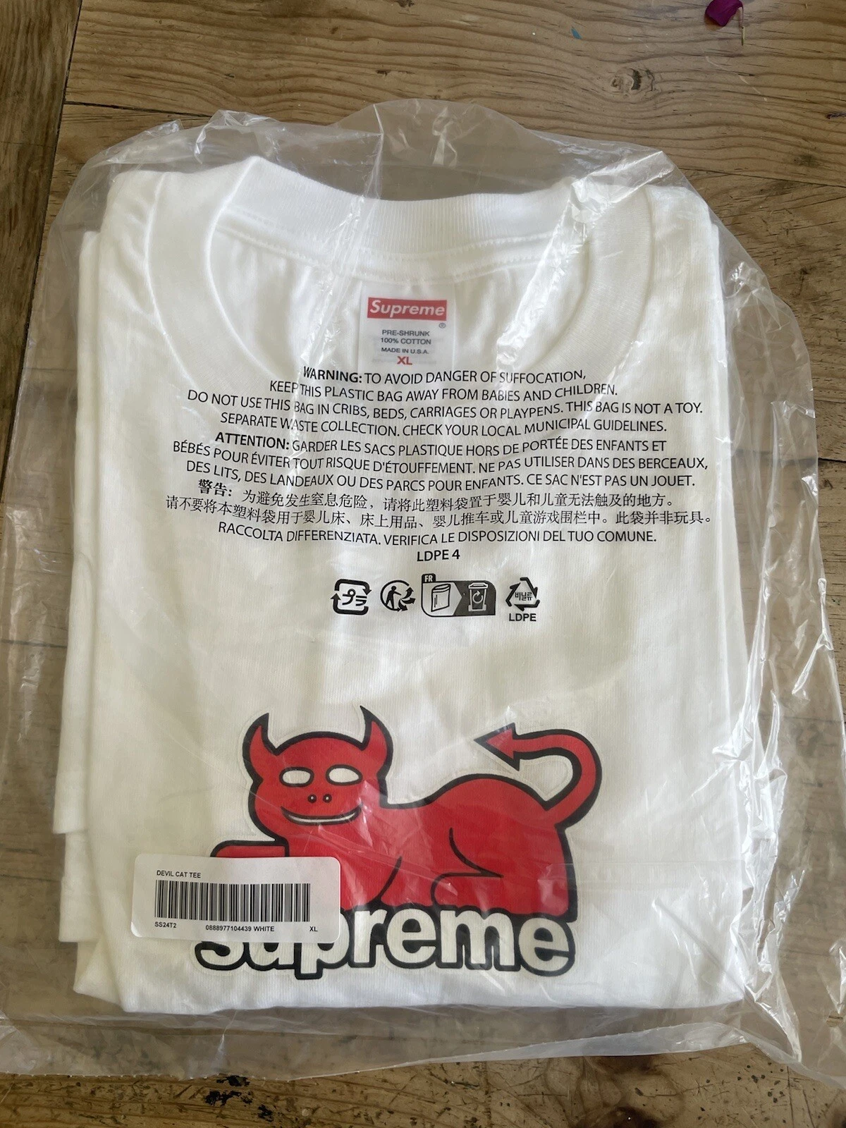 T shirt Supreme Toy Machine Devil Cat taille XL grand blanc SS24 neuf 2024
